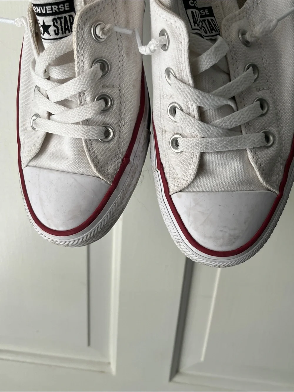 Converse Worn White Canvas Sneakers with Red Trim 9.5 Women’s - Picture 8 of 8